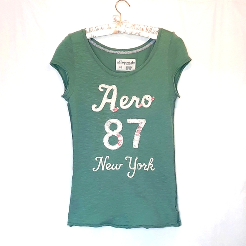 AÉROPOSTALE Distressed T-Shirt, Cap Sleeve